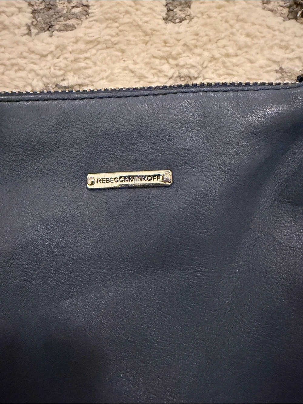 Rebecca Minkoff Navy Leather Crossbody with Silver Chain